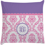 Pink, White & Purple Damask Decorative Pillow Case w/ Monogram