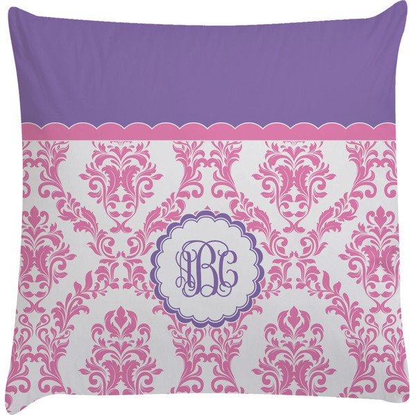 Custom Pink, White & Purple Damask Decorative Pillow Case w/ Monogram