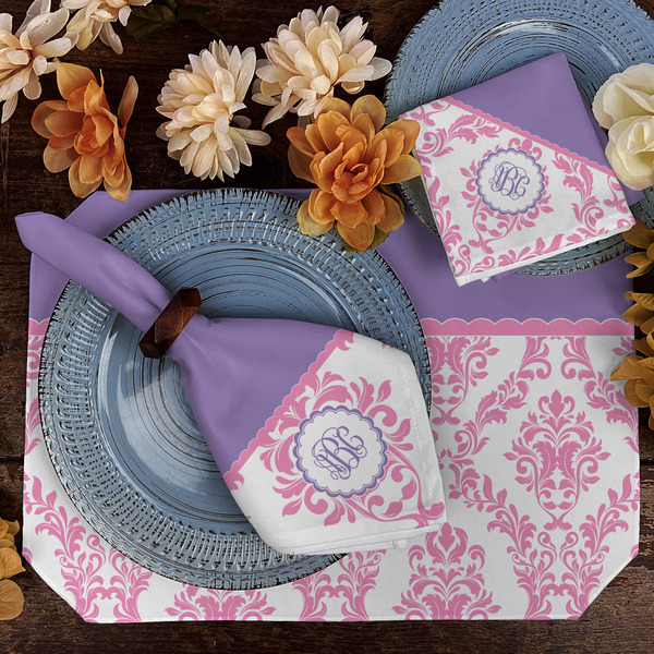 Pink, White & Purple Damask Dining Set