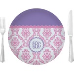Pink, White & Purple Damask 10" Glass Lunch / Dinner Plates - Single or Set (Personalized)
