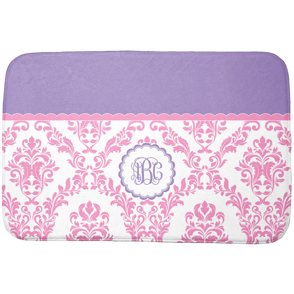 Custom Pink, White & Purple Damask Dish Drying Mat (Personalized)