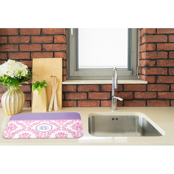 Pink, White & Purple Damask Dish Drying Mat - LIFESTYLE 2