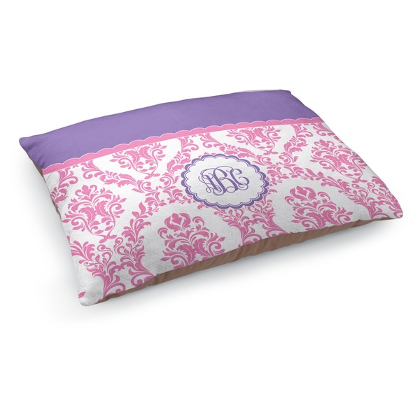 Custom Pink, White & Purple Damask Dog Bed - Medium w/ Monogram