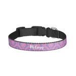 Pink, White & Purple Damask Dog Collar - Large (Personalized)