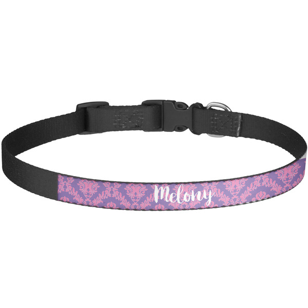 Custom Pink, White & Purple Damask Dog Collar - Large (Personalized)