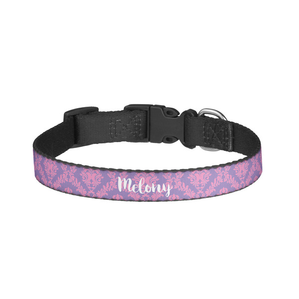 Custom Pink, White & Purple Damask Dog Collar - Large (Personalized)