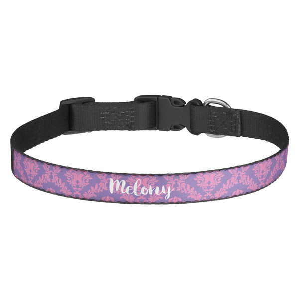 Custom Pink, White & Purple Damask Dog Collar (Personalized)
