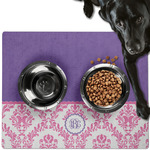 Pink, White & Purple Damask Dog Food Mat - Large w/ Monogram