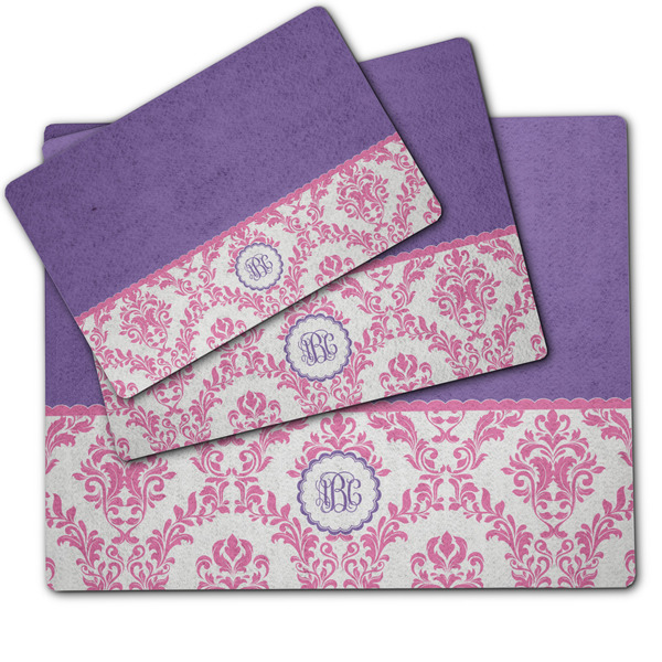 Pink, White & Purple Damask Dog Food Mat - MAIN (sm, med, lrg)