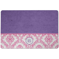 Pink, White & Purple Damask Dog Food Mat w/ Monogram