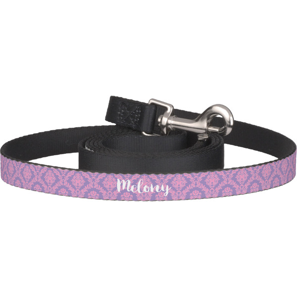 Custom Pink, White & Purple Damask Dog Leash (Personalized)
