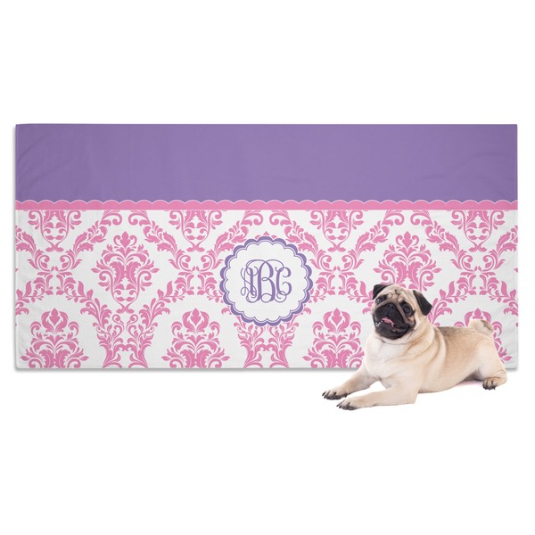 Custom Pink, White & Purple Damask Dog Towel (Personalized)