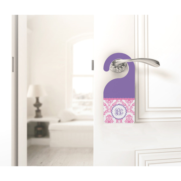 Pink, White & Purple Damask Door Hanger - LIFESTYLE