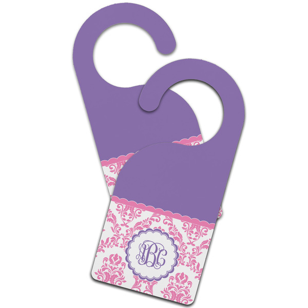 Pink, White & Purple Damask Door Hanger - MAIN