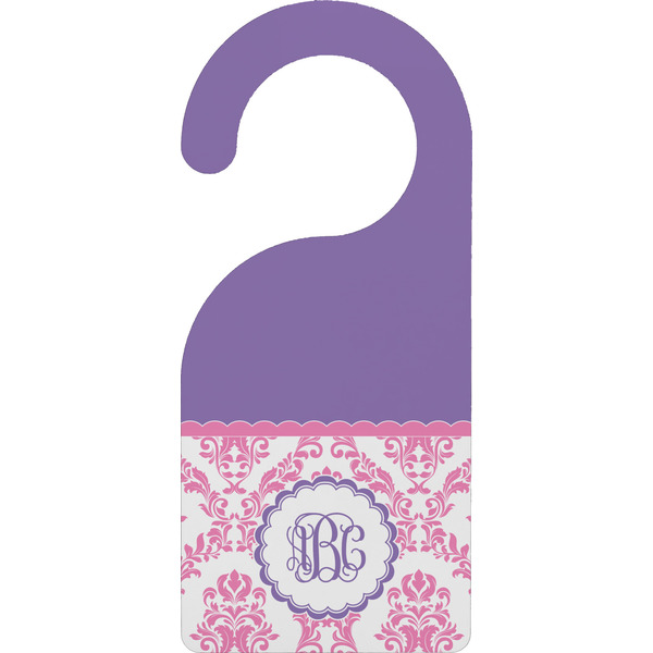 Custom Pink, White & Purple Damask Door Hanger w/ Monogram