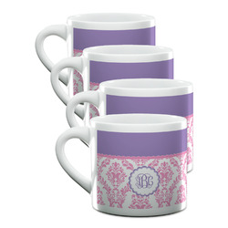 Pink, White & Purple Damask Double Shot Espresso Cups - Set of 4 (Personalized)