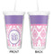 Pink, White & Purple Damask Double Wall Tumbler with Straw - Approval