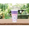 Pink, White & Purple Damask Double Wall Tumbler with Straw Lifestyle