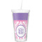 Pink, White & Purple Damask Double Wall Tumbler with Straw (Personalized)
