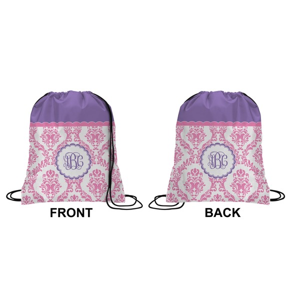 Pink, White & Purple Damask Drawstring Backpack