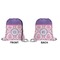 Pink, White & Purple Damask Drawstring Backpack Front & Back Small