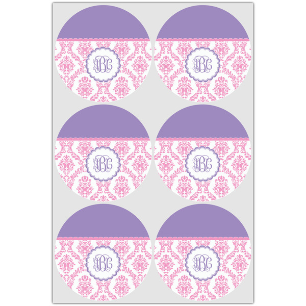 Pink, White & Purple Damask Drink Topper - Large - Set of 6