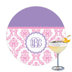 Pink, White & Purple Damask Printed Drink Topper - 3.25" (Personalized)