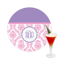 Pink, White & Purple Damask Printed Drink Topper -  2.5" (Personalized)