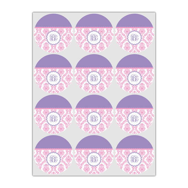 Pink, White & Purple Damask Drink Topper - Small - Set of 12