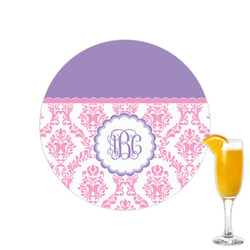 Pink, White & Purple Damask Printed Drink Topper - 2.15" (Personalized)