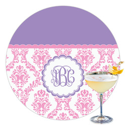 Pink, White & Purple Damask Printed Drink Topper - 3.5" (Personalized)