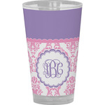 Pink, White & Purple Damask Pint Glass - Full Color (Personalized)