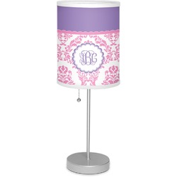 Pink, White & Purple Damask 7" Drum Lamp with Shade (Personalized)