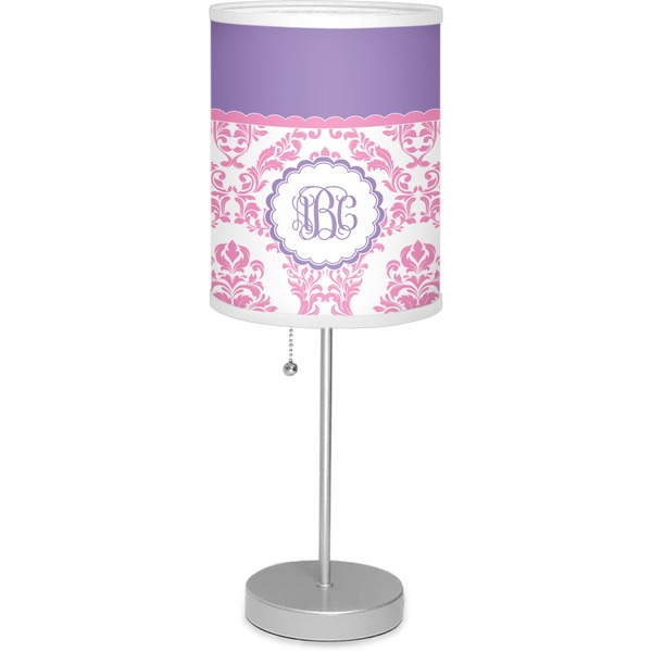 Custom Pink, White & Purple Damask Lamp with Drum Shade (Personalized)