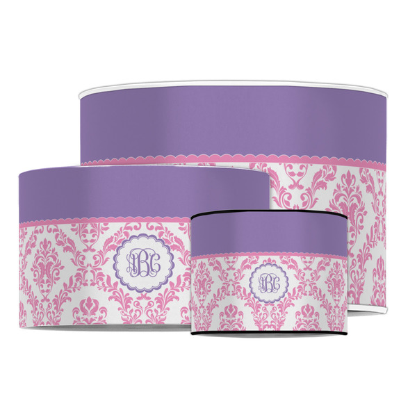 Pink, White & Purple Damask Drum Lampshades - MAIN