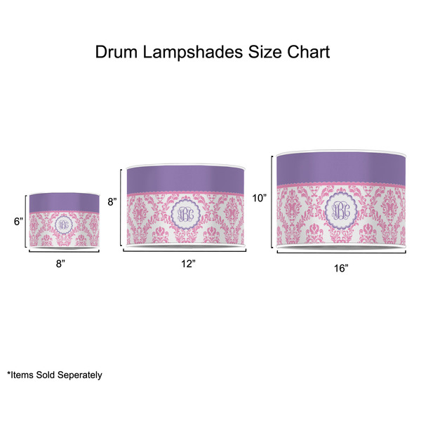 Pink, White & Purple Damask Drum Lampshades - Sizing Chart