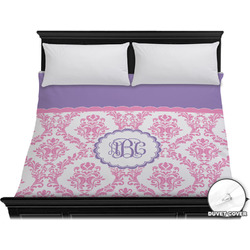 Pink, White & Purple Damask Duvet Cover - King (Personalized)