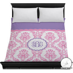 Pink, White & Purple Damask Duvet Cover - Full / Queen (Personalized)