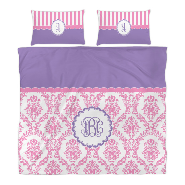 Pink, White & Purple Damask Duvet Cover Set - King - Alt Approval