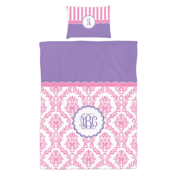 Pink, White & Purple Damask Duvet Cover Set - Twin - Alt Approval