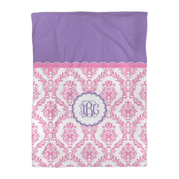 Pink, White & Purple Damask Duvet Cover - Twin XL - Front