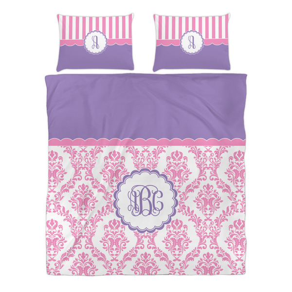 Pink, White & Purple Damask Duvet cover Set - Queen - Alt Approval