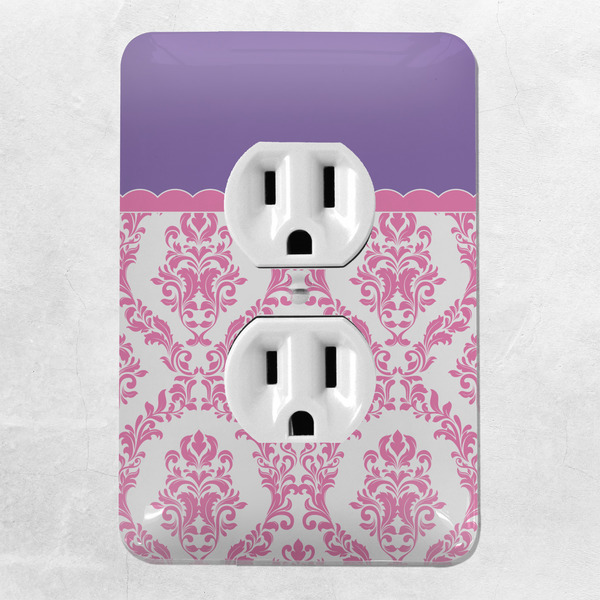 Pink, White & Purple Damask Electric Outlet Plate - LIFESTYLE