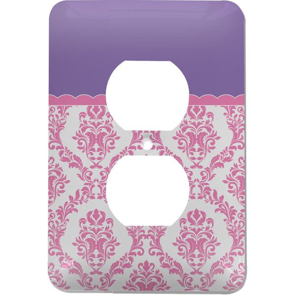 Custom Pink, White & Purple Damask Electric Outlet Plate