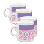 Pink, White & Purple Damask Single Shot Espresso Cups - Set of 4 (Personalized)