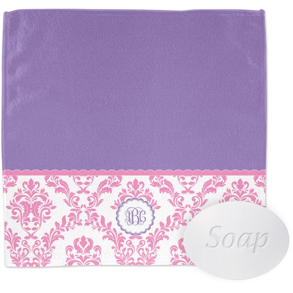 Custom Pink, White & Purple Damask Washcloth (Personalized)