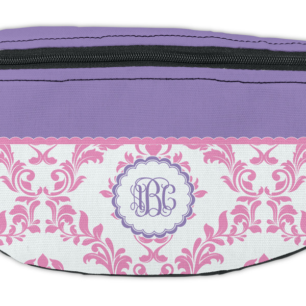 Pink, White & Purple Damask Fanny Pack - Closeup