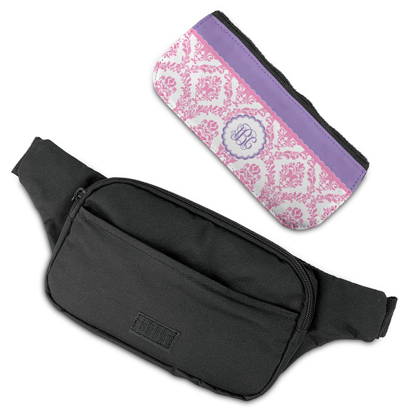 Pink, White & Purple Damask Fanny Packs - FLAT (flap off)