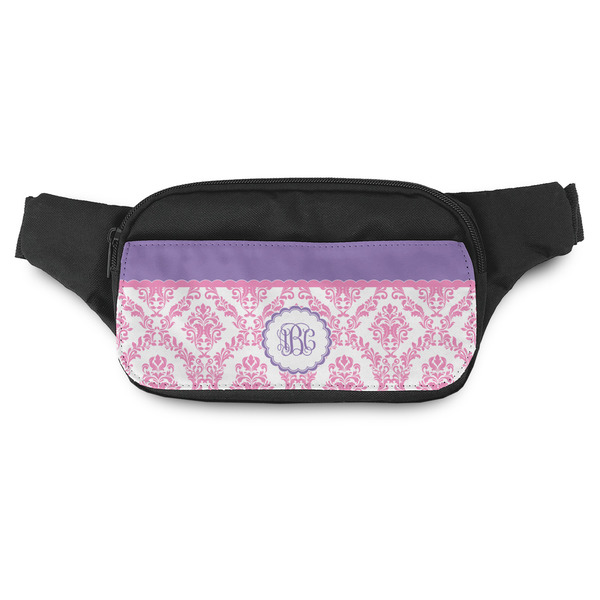 Custom Pink, White & Purple Damask Fanny Pack - Modern Style (Personalized)