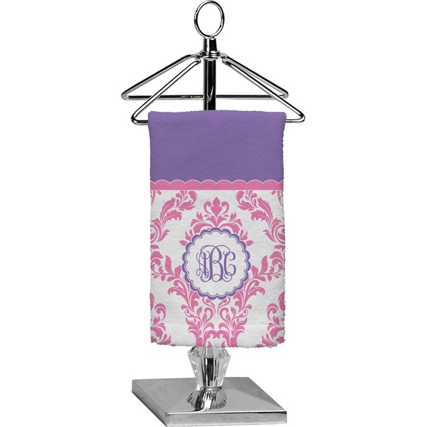 Custom Pink, White & Purple Damask Finger Tip Towel - Full Print (Personalized)